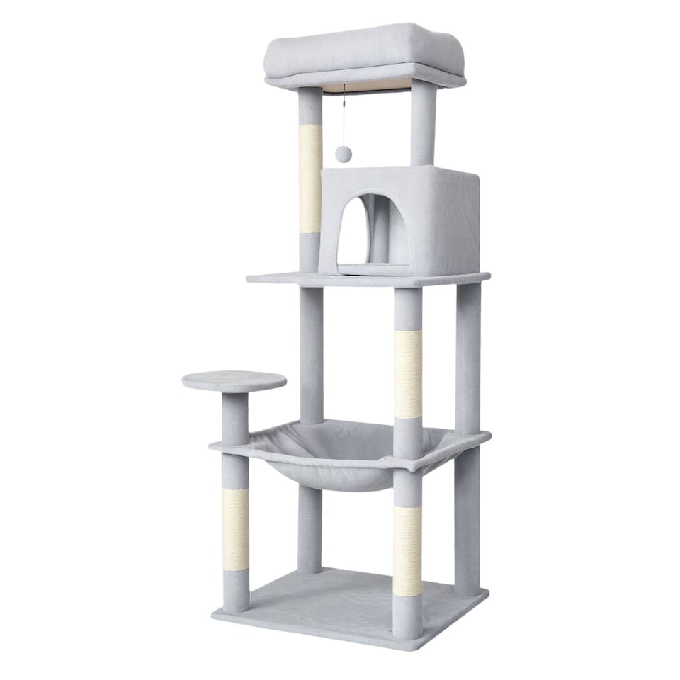 image 1 of Skylos 143cm Cat Tree Multilevel Scratching Post Plush Climbing Tower