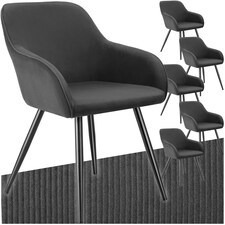 Dining Chair Marilyn - corduroy look, upholstered, armchair, continuous backrest - Set of 6 Grey | Anthracite/Black