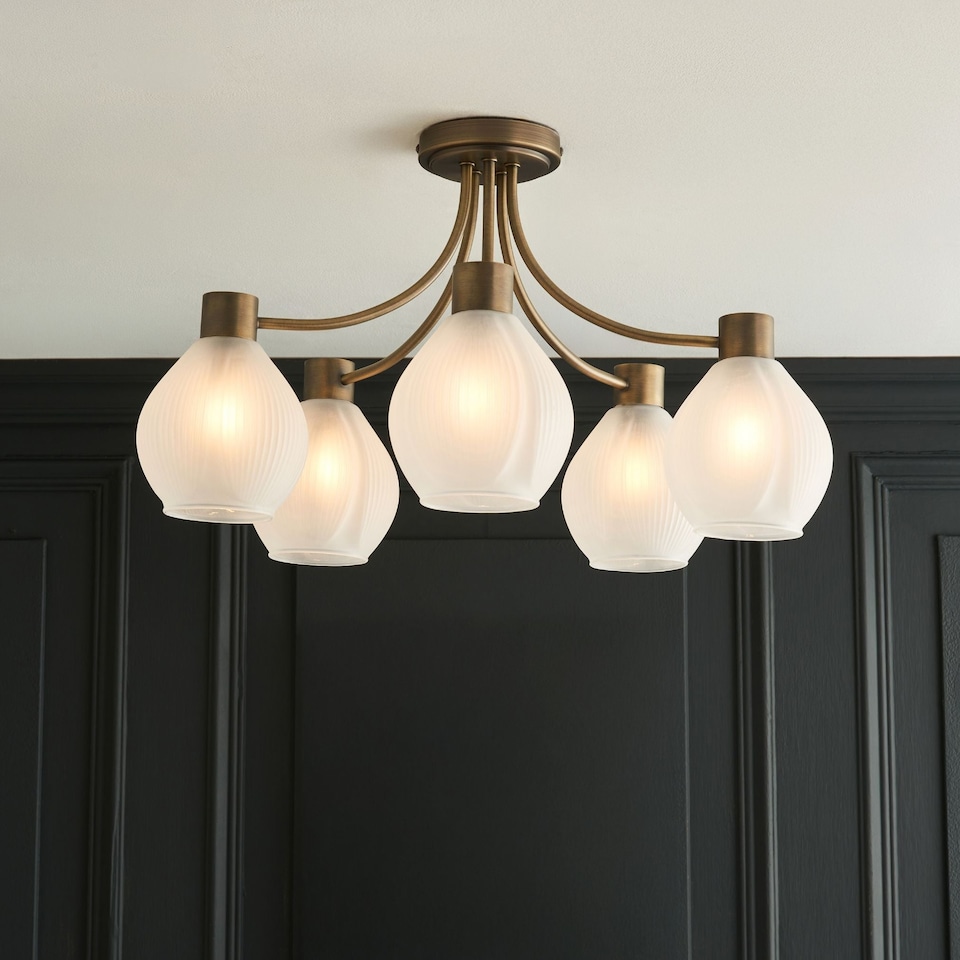 image 1 of Hamilton 5 Light Antique Brass Semi Flush Ceiling Light