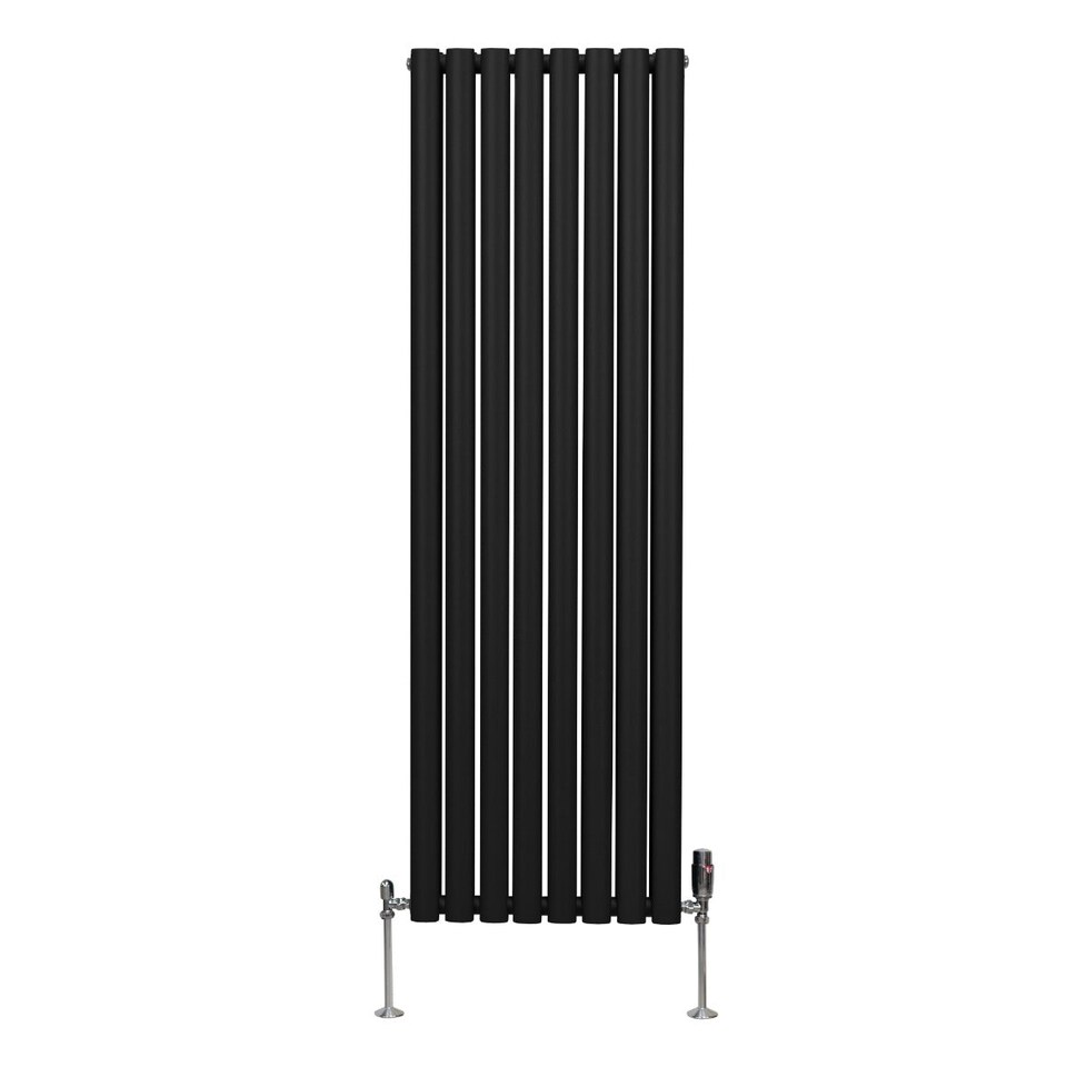 image 1 of Oval Column Radiator & Valves 1600mm x 480mm Black
