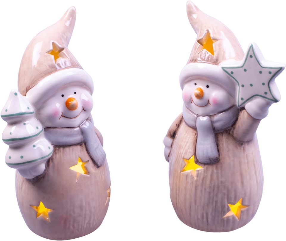 image 1 of Ceramic LED Snowman, Pair