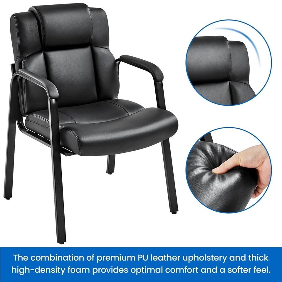 image 1 of Yaheetech Set of 2 Faux Leather Office Guest Chairs Black Black