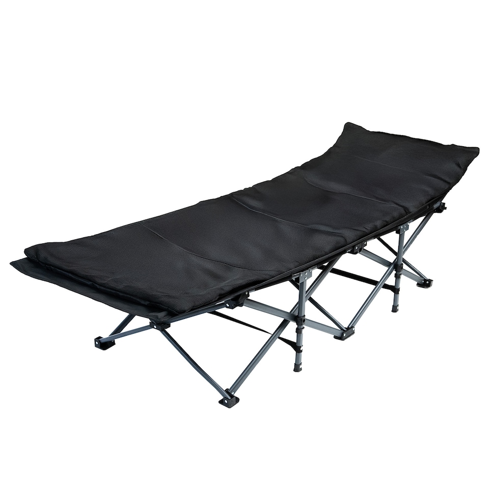 image 1 of MoverX Folding Camping Bed Single with Mattress, Heavy Duty Portable Camp Bed, Campervan, Tent, Travel Cot, Campbed, Black | Black | Portable/Travel
