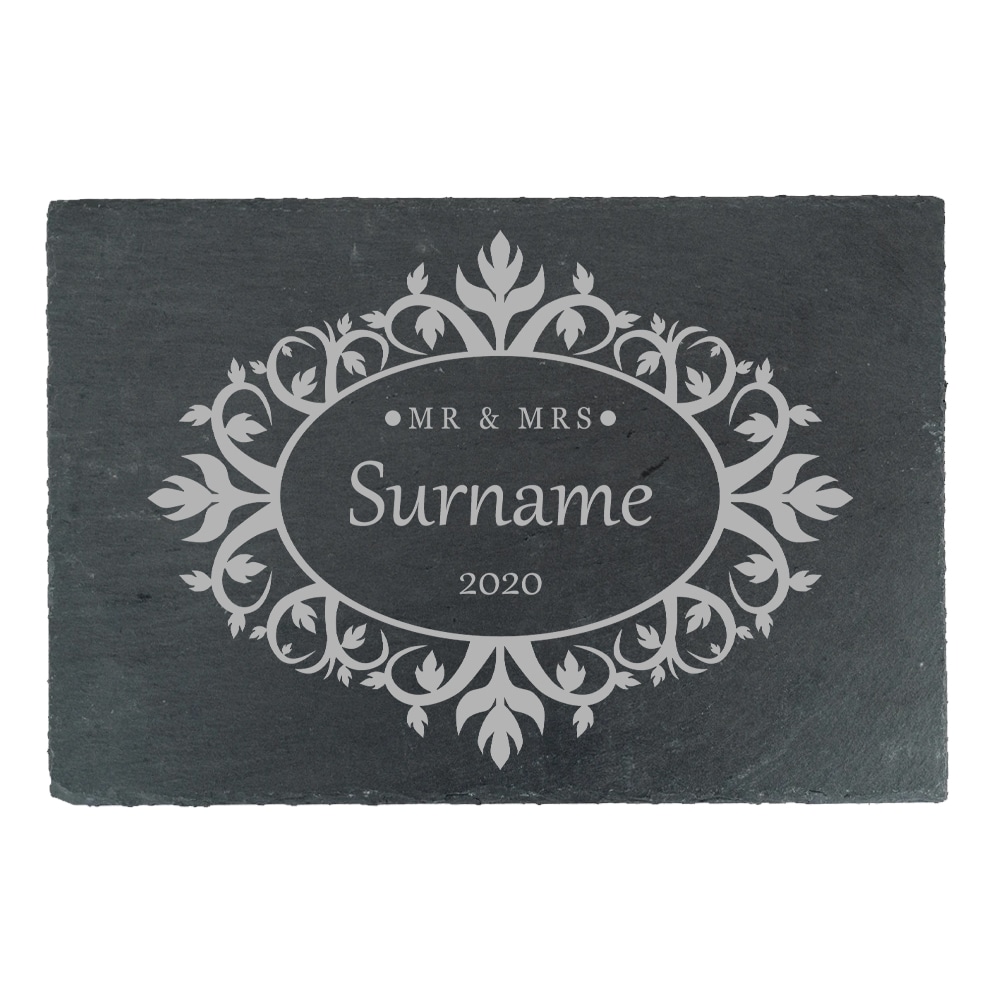Uniqueful Personalised Mr & Mrs Design Rectangular Slate Cheeseboard in Black | Size: 1 Pack