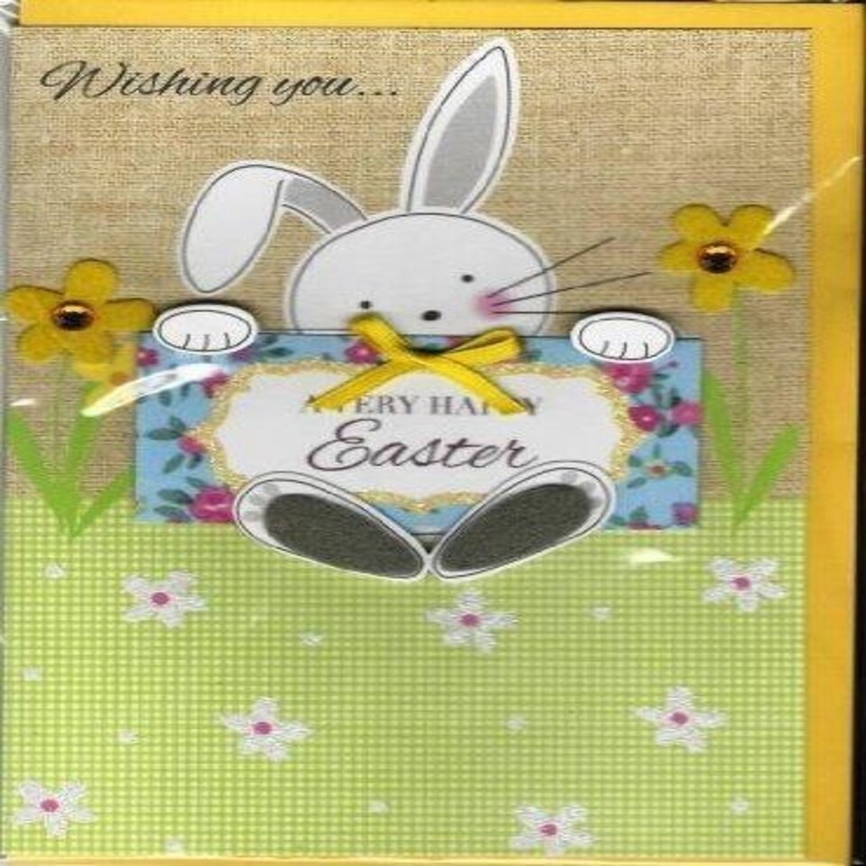 image 1 of Easter Bunny and Felt Flowers Handmade Second Nature Card