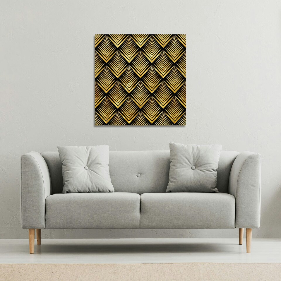image 1 of Golden Geometric Flower Pattern (Canvas Print) 127 x 127 x 4cm
