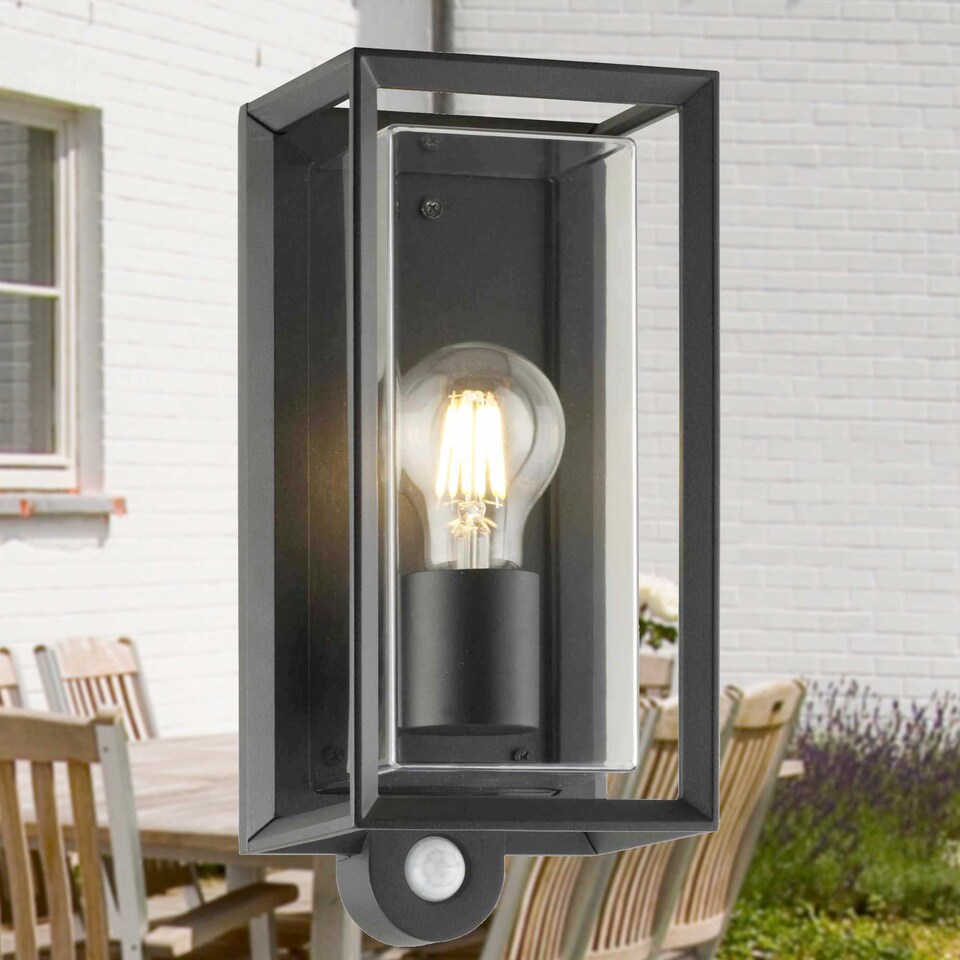 image 1 of Brandon - Black Motion Sensor Outdoor Wall Light | Black | Clear | 1
