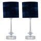 image 1 of First Choice Lighting Set of 2 Chrome Jewelled Table Lamp with Navy Blue Crushed Velvet Shades Chrome | Blue