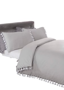 Tassel Polycotton Duvet Cover Set with Pillowcase | Silver | Double | 1