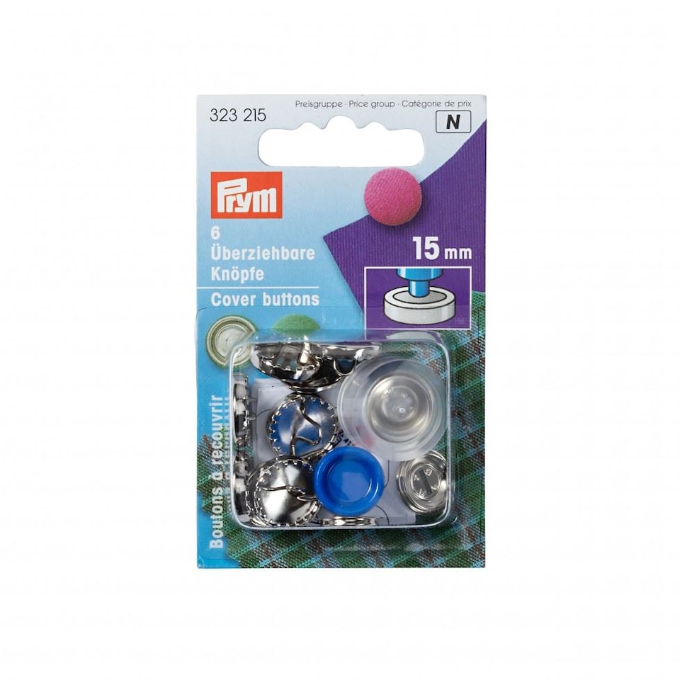 Prym Gold/Silver Cover Buttons With Tool for Dressmaking - 15mm - per pack of 6