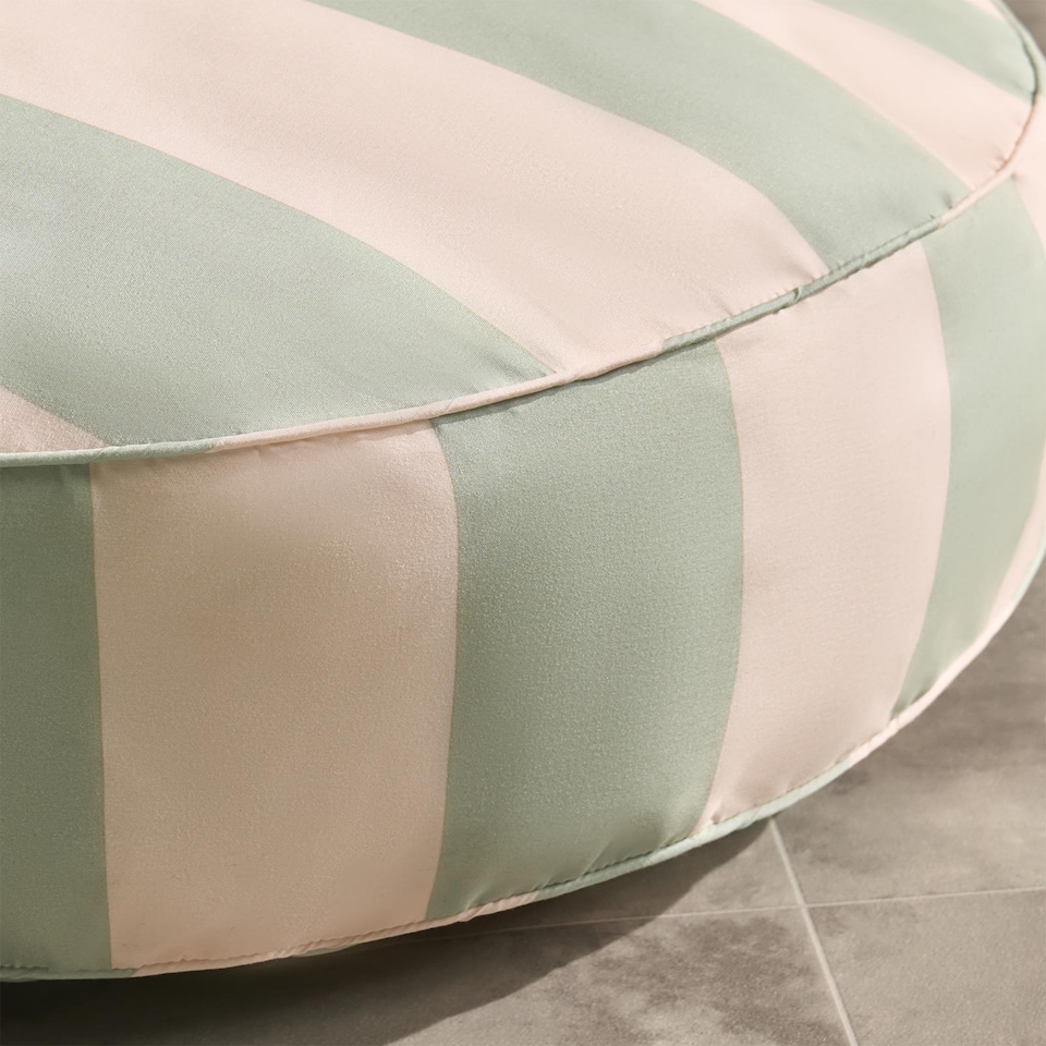 image 1 of OHS Stripe Round Outdoor Garden Cushion Water Resistant | Multi | Sage/Cream