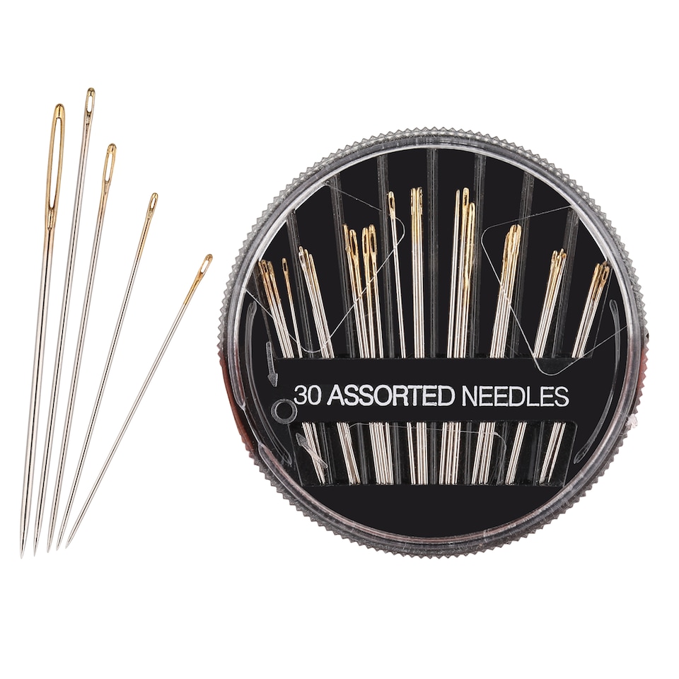 image 1 of 30 Assorted Hand Sewing Needles Set, Stainless Steel Needles in Round Case