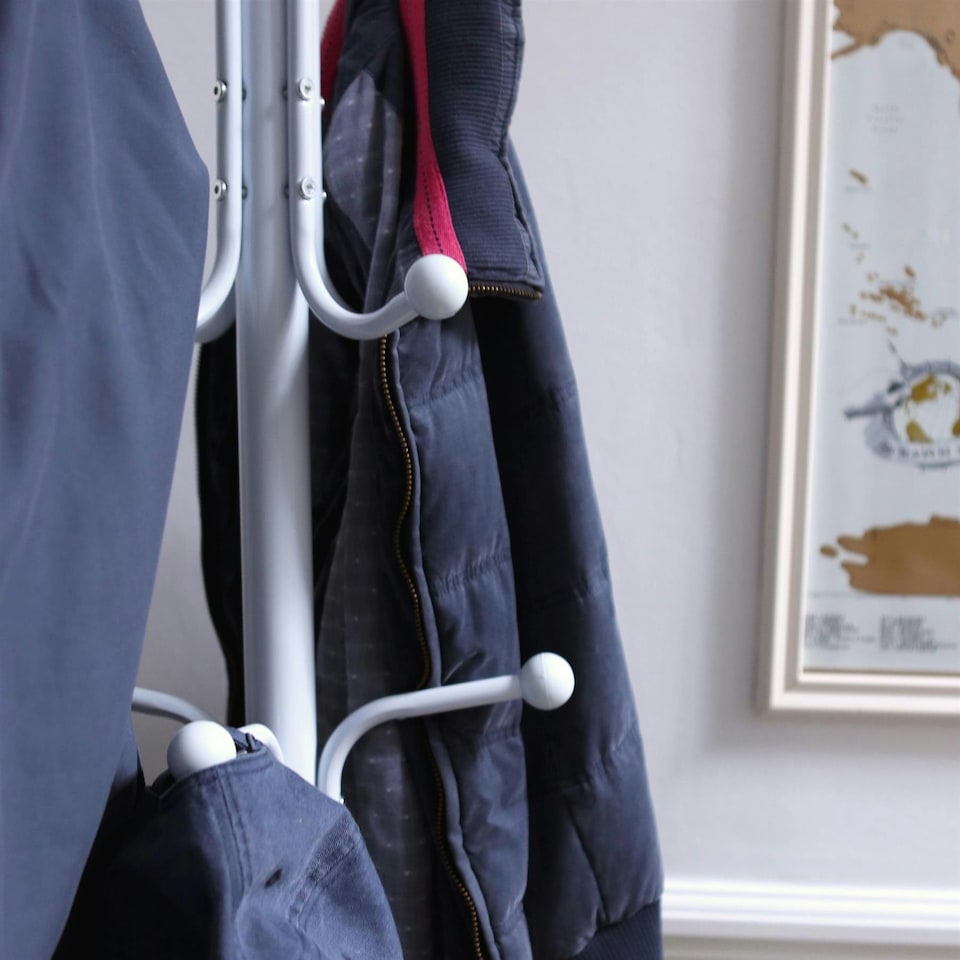 image 1 of Harbour Housewares Free Standing Steel Coat Rack - Coat Rack Coat Stand Hat Stand Clothing Rail Hook Hall Tree Organiser S
