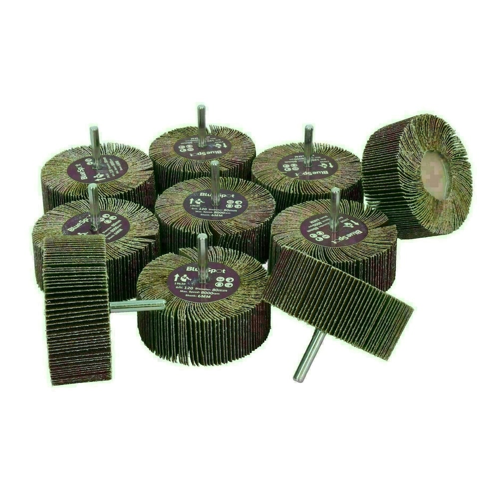 image 1 of 120 Grit 80mm Flap Wheel Disc Abrasive Sanding Pads For Drills 6mm Shank 10pc