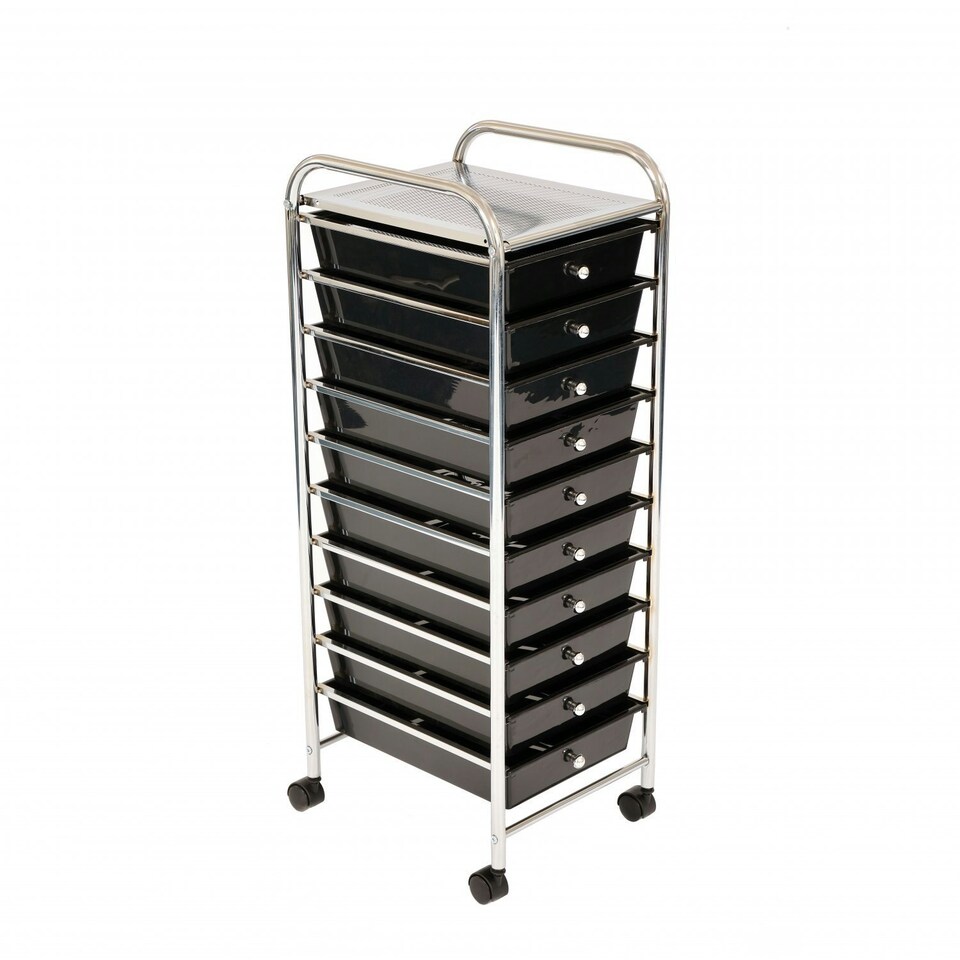image 1 of Oypla 10 Drawer Storage Mobile Makeup Salon Trolley Portable Storage Organiser Black