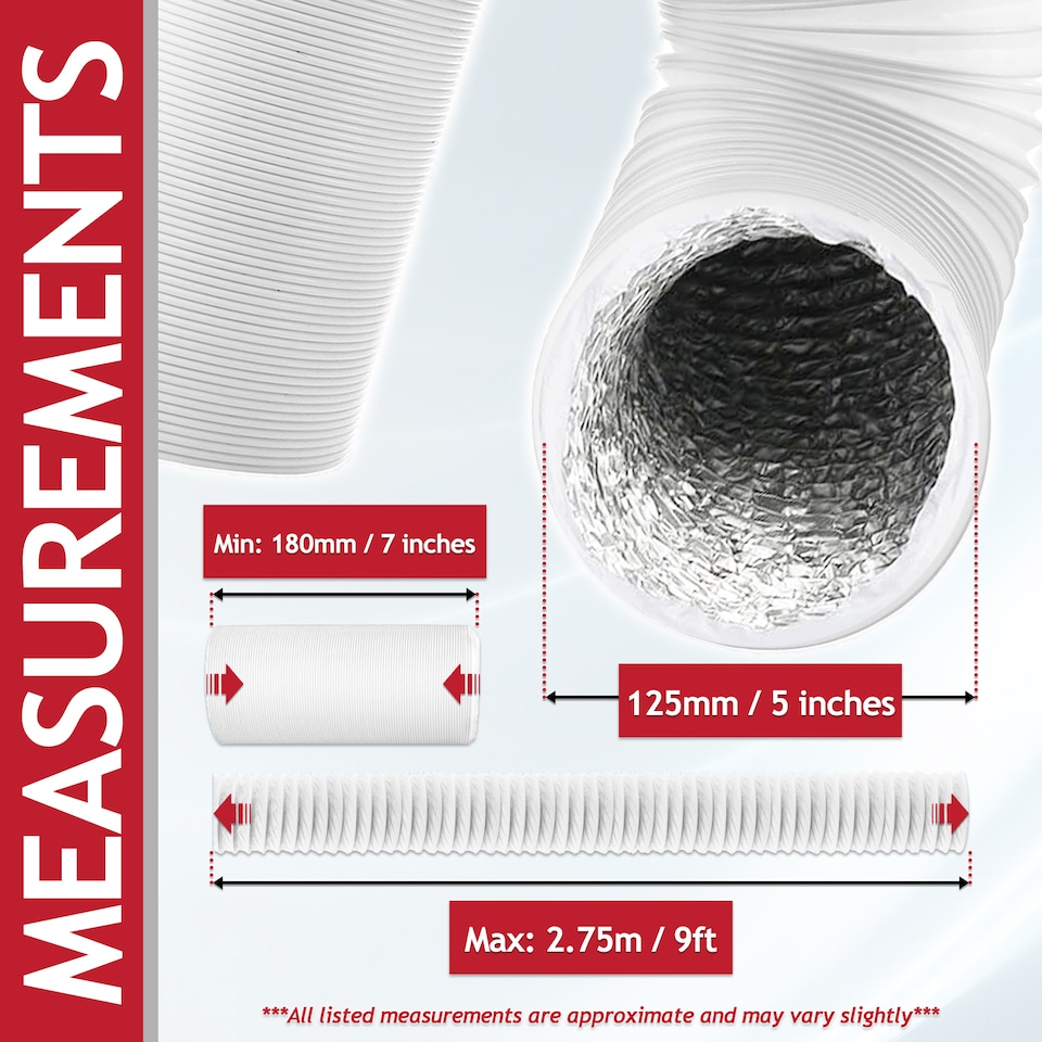 image 1 of SPARES2GO Vent Hose for Rangemaster Cooker Hood Extractor PVC Aluminium Foil Insulated Duct Outlet Pipe (5" x 2.5m)