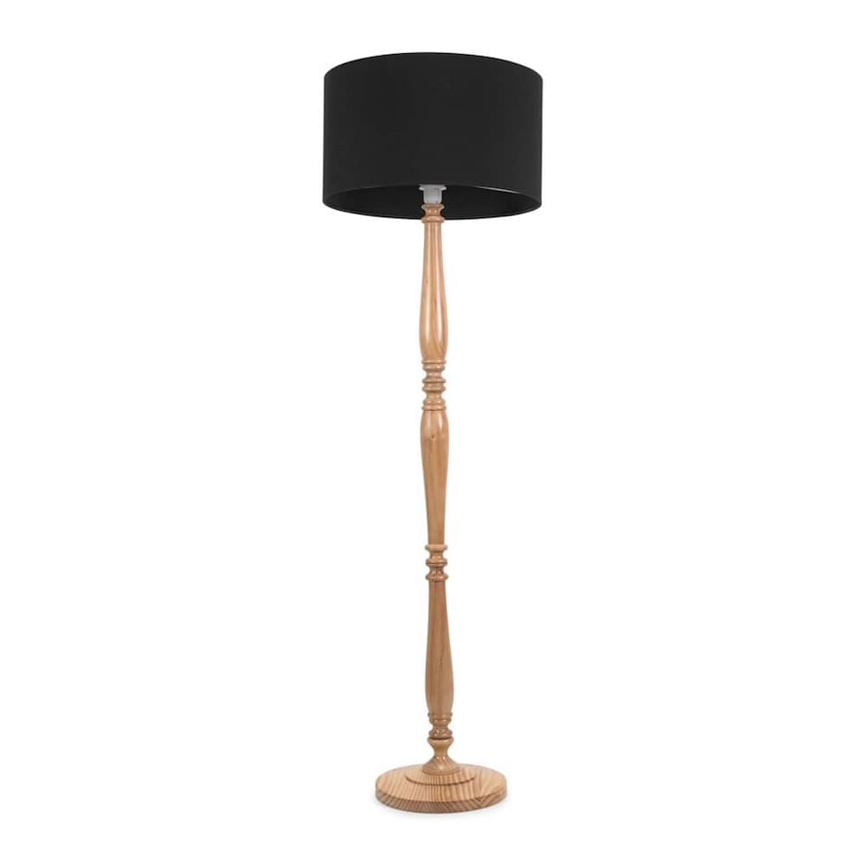 image 1 of ValueLights Victoria Light Wood Floor Lamp Black Shade and Bulb