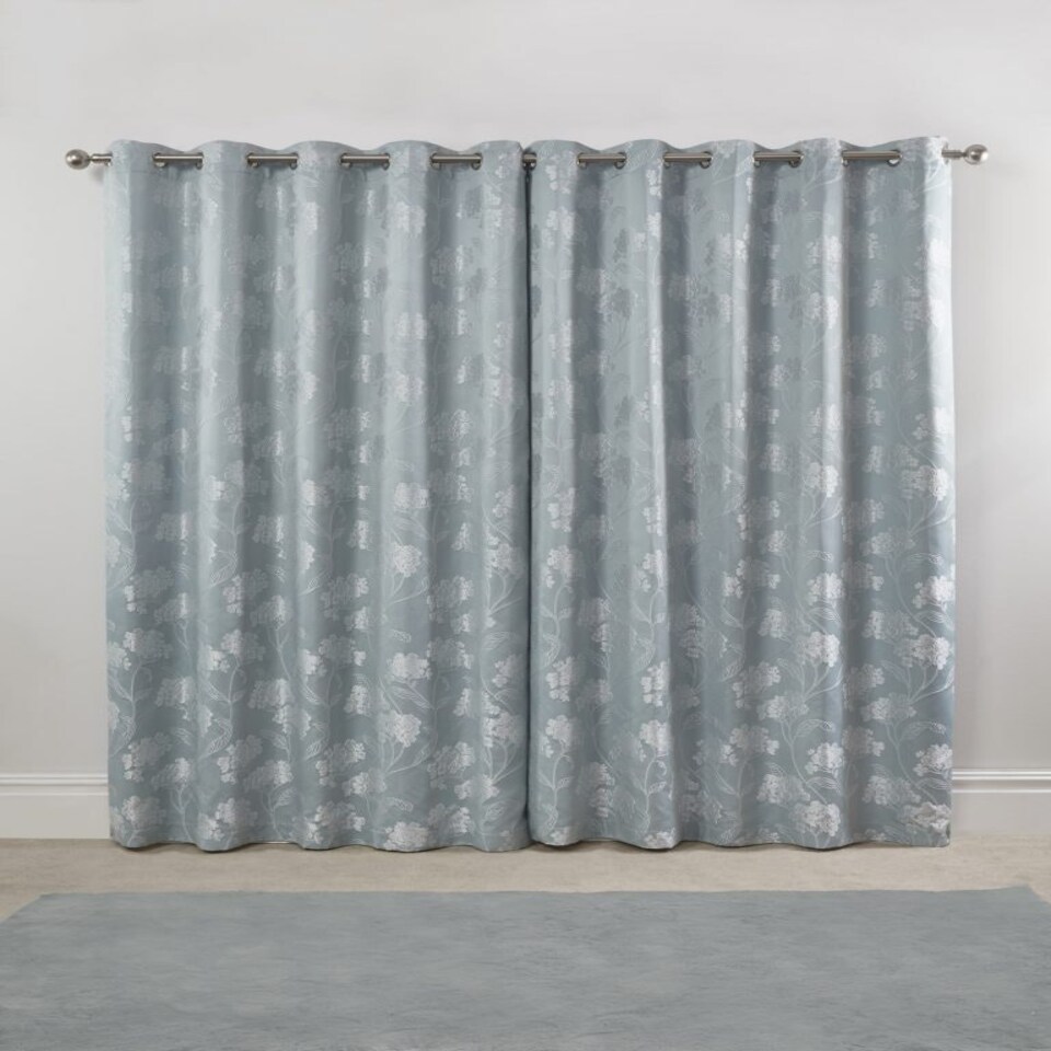image 1 of English Garden Lined Eyelet Jacquard Curtains 168cm x 183cm Duck Egg Blue | Blue