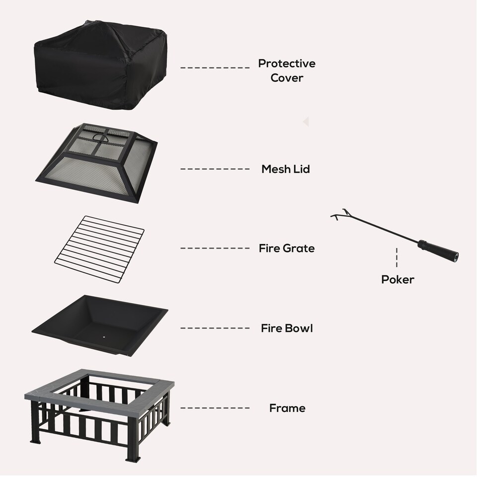 image 1 of Outsunny Fire Pit Heater Square Table Patio Metal Black 86 cm Outdoor | Black | Black