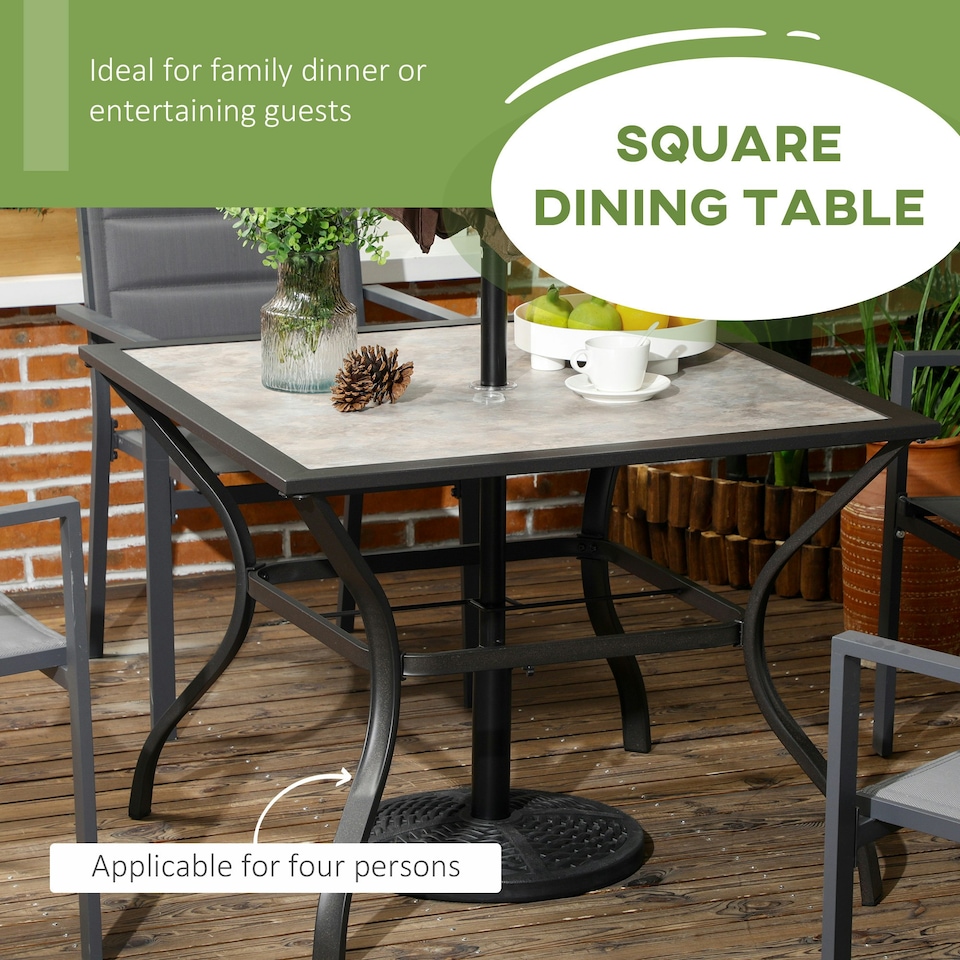 image 1 of Outsunny Garden Table with Parasol Hole with PC Board Tabletop for 4