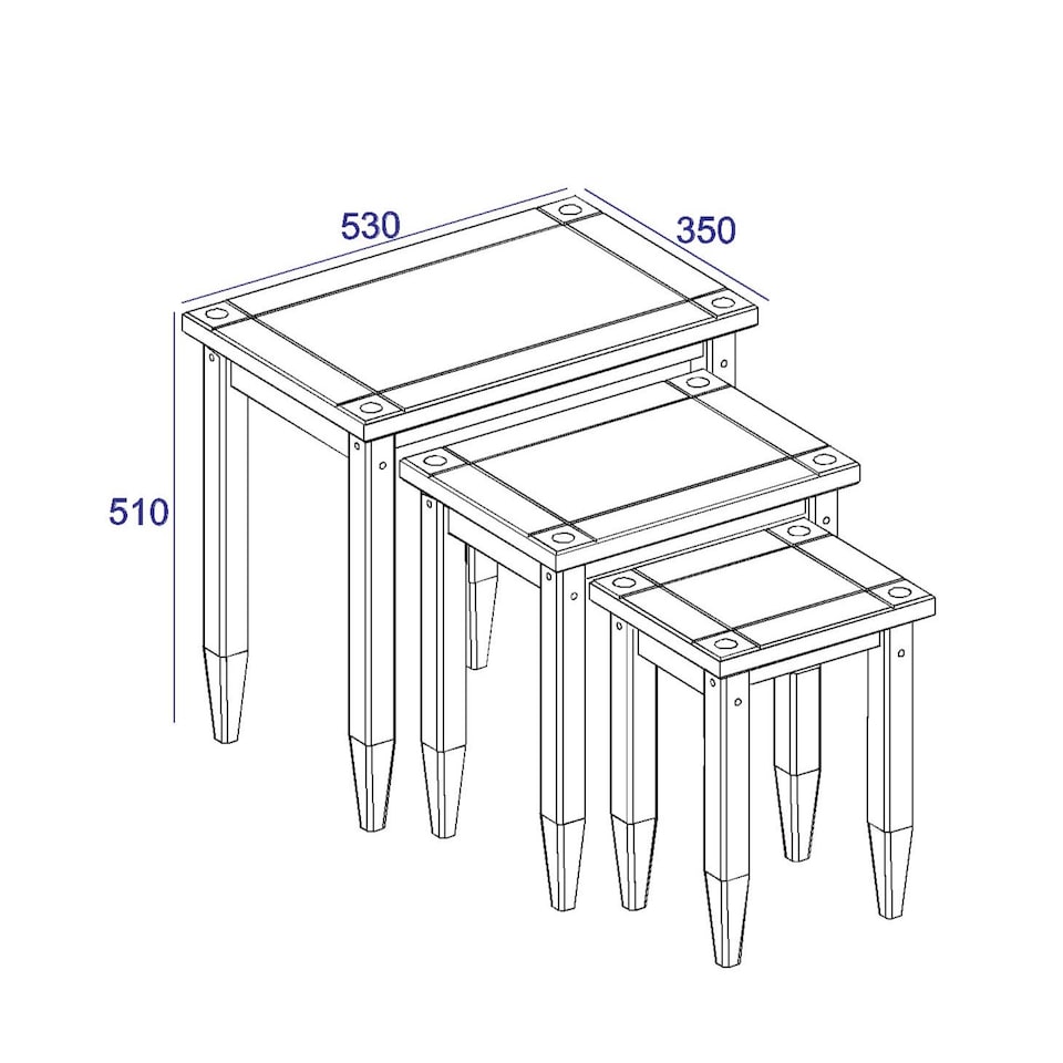image 1 of Corona Set of 3 Solid Pine Nesting Tables - Sturdy Rustic Side Tables with Chunky Tops | Brown | Antique Wax | Small, Medium & Large | 3