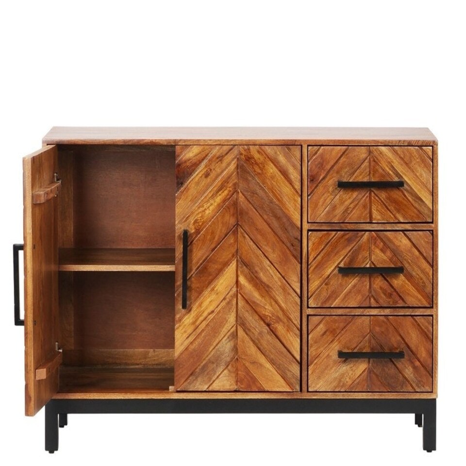 image 1 of Parquet 120 cm Sideboard - Mango Wood/Iron - L40 x W120 x H80 cm - PP Finish Brown