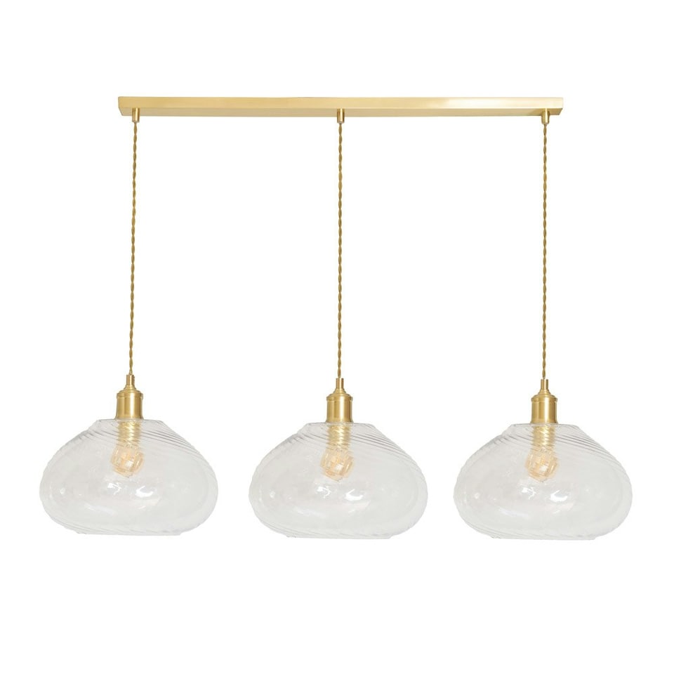 image 1 of ValueLights Corinne Twill Spiral Glass 3 Drop Brushed Gold Diner Ceiling Pendant Light Gold
