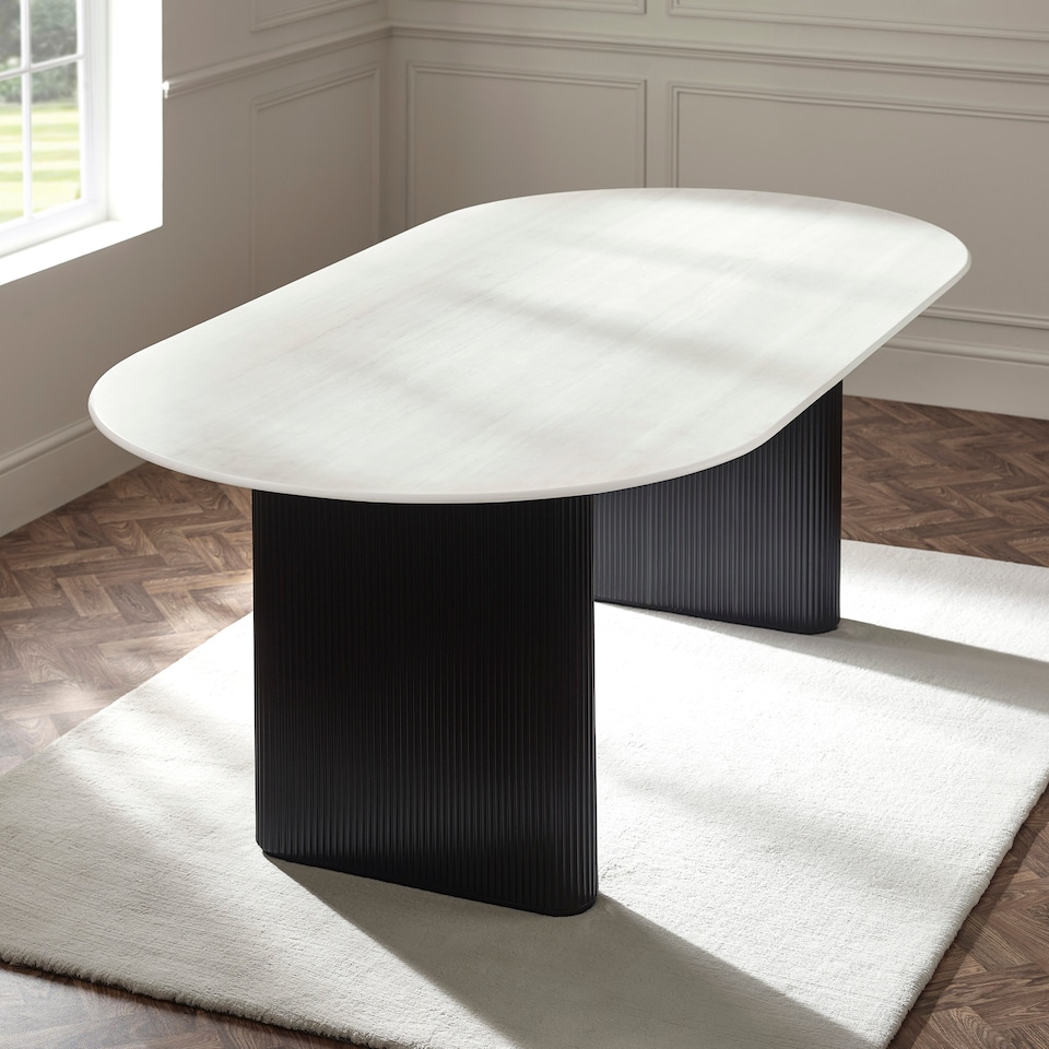 image 1 of Bolivia 220cm White Stone Effect Oval Dining Table