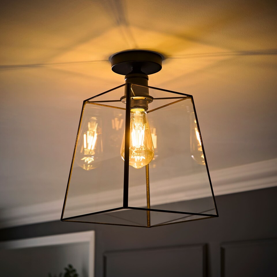image 1 of ValueLights Susie Matte Black Flush Ceiling Light & Bulb | Black
