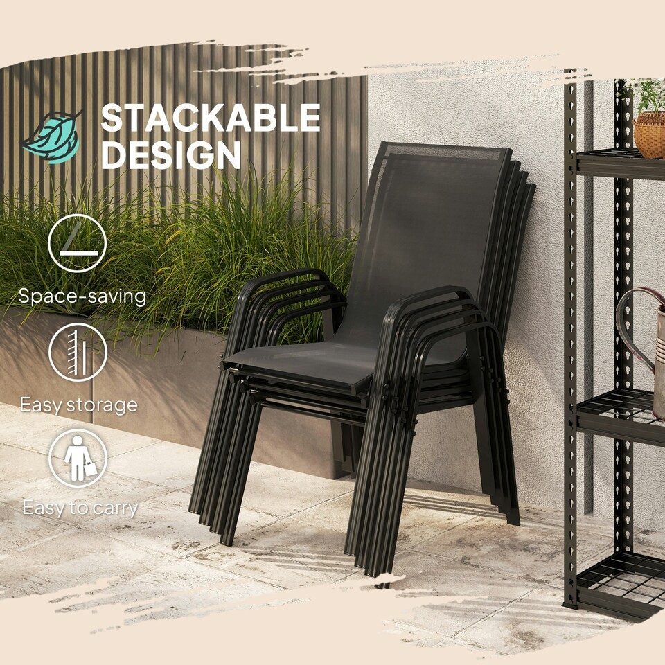 image 1 of Outsunny 4-Piece Stackable Garden Chairs, Black Black | Black