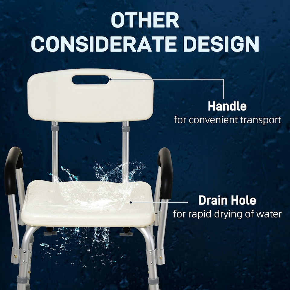 image 1 of HOMCOM Light Weight Aluminum Shower Bench Portable Lift Chair w/ Back & Armrest