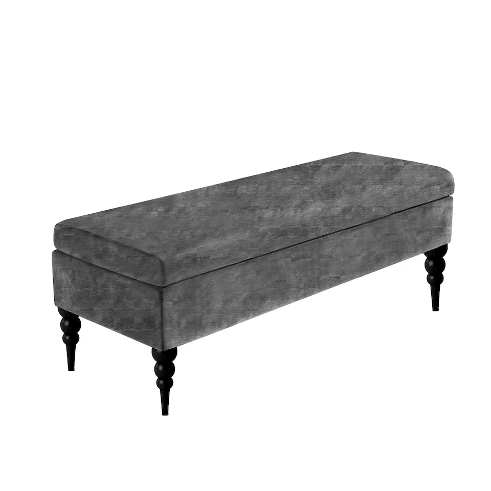 image 1 of 90cm Safar Plain Ottoman Storage Bench -Upholstered Shoes Bench with Black Turned Wooden Legs - Dark Grey Naple Ottoman Bench