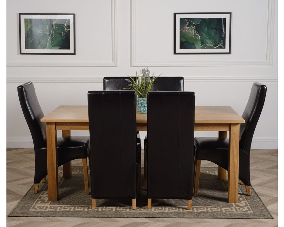 image 1 of Oslo 180 x 90 cm Large Oak Dining Table and 6 Lola Leather Chairs | Black | Black
