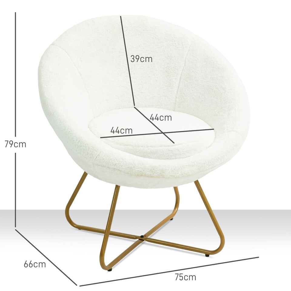 image 1 of HOMCOM Faux Fur Comfy Chair with Golden Metal Legs, Non-Slip Footpad, White