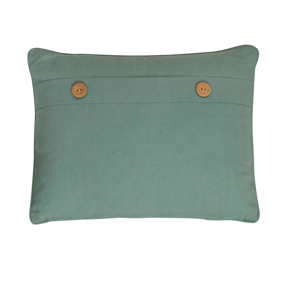 image 1 of Meg Hawkins Oblong Cushion with Wooden Buttons - Bee White | Turquoise