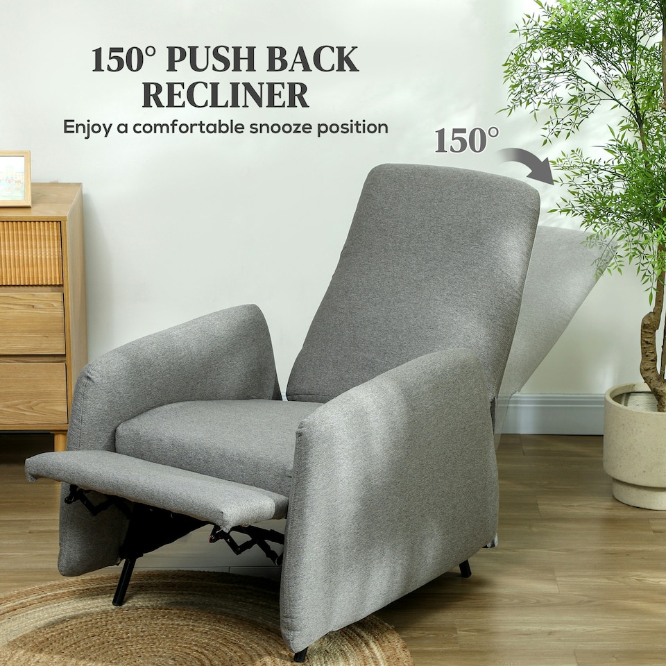 image 1 of HOMCOM Push Back Recliner Chair Fabric Reclining Armchair Grey Grey
