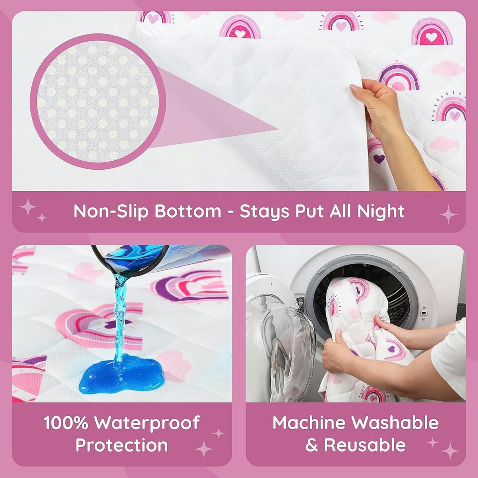 image 1 of Toddler Potty Training Bed Pads - Soft Waterproof Bedwetting Pee Protector Mat for Kids - Incontinence Mattress Sheet Absorbs Up to 2000ml - 135 x 85cm, Rainbow White | Rainbow | Double