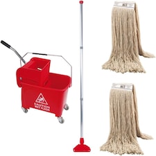 Large 20L Commercial Kentucky Mop Bucket & Wringer Set On Wheels Schools , Offices , Shops Red