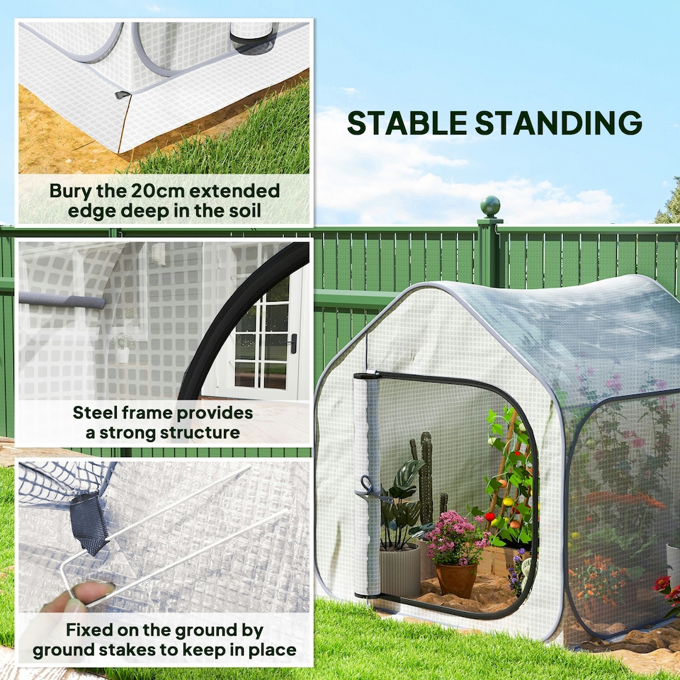 image 1 of Outsunny Mini Pop Up Greenhouse w/ Reinforced PE Cover, Zipper Door, Green