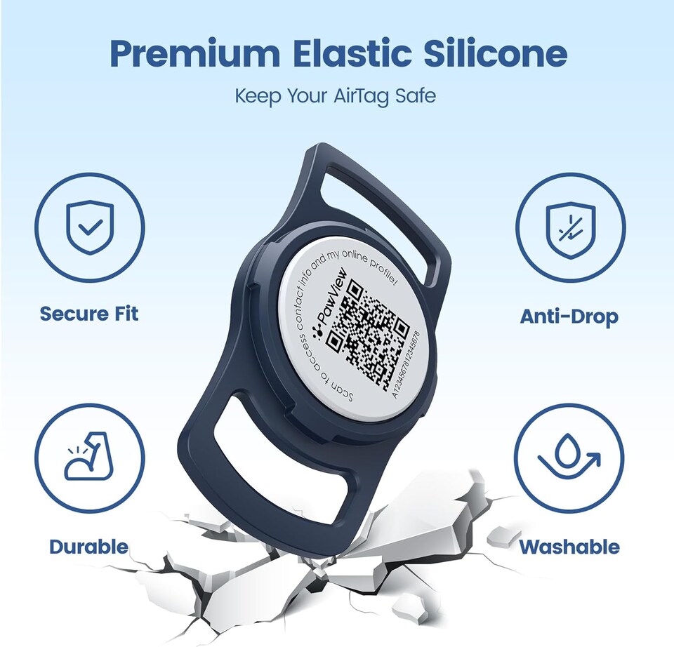 image 1 of AirTag Dog Collar Holder & Free App Pet Tracker Smart QR ID