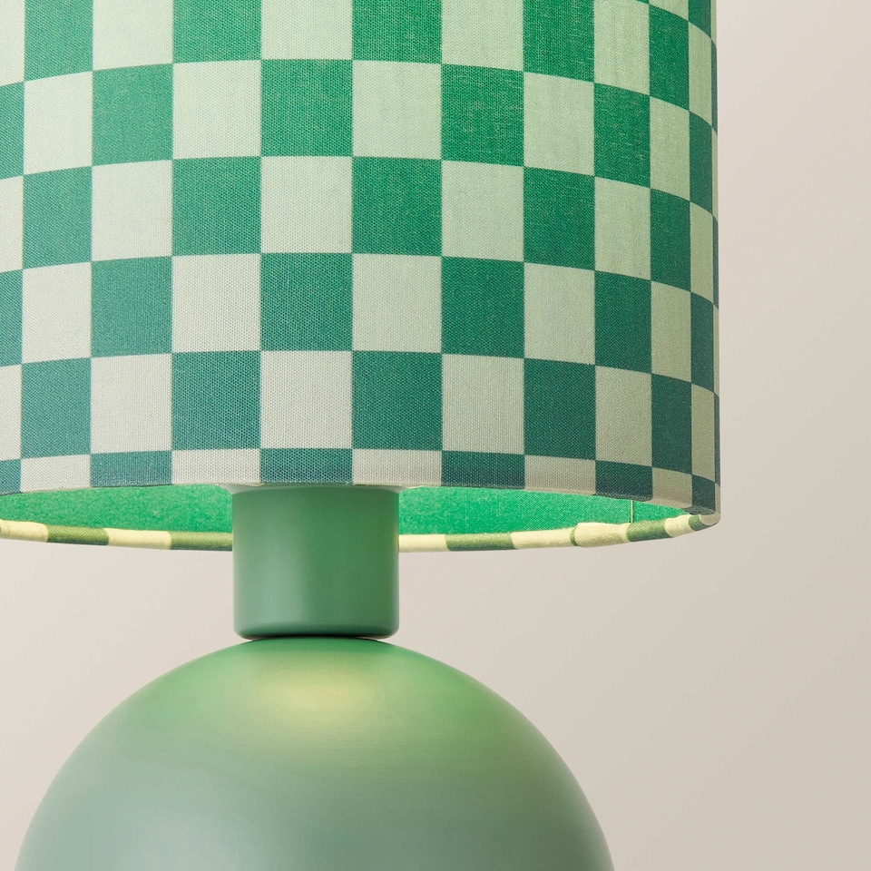 image 1 of ValueLights Miley Green Checkerboard Shade Green Table Lamp and Bulb
