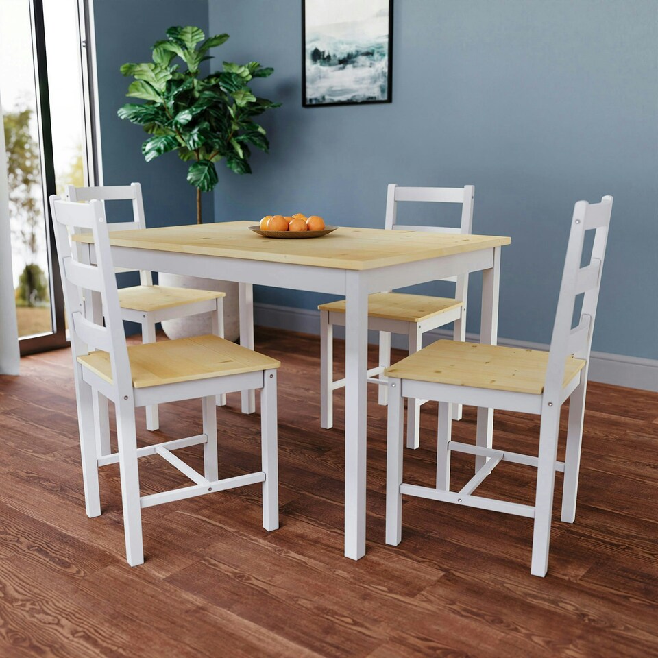 image 1 of Vida Designs Yorkshire 4 Seater Dining Set 5 Piece Table & Chairs, White & Pine