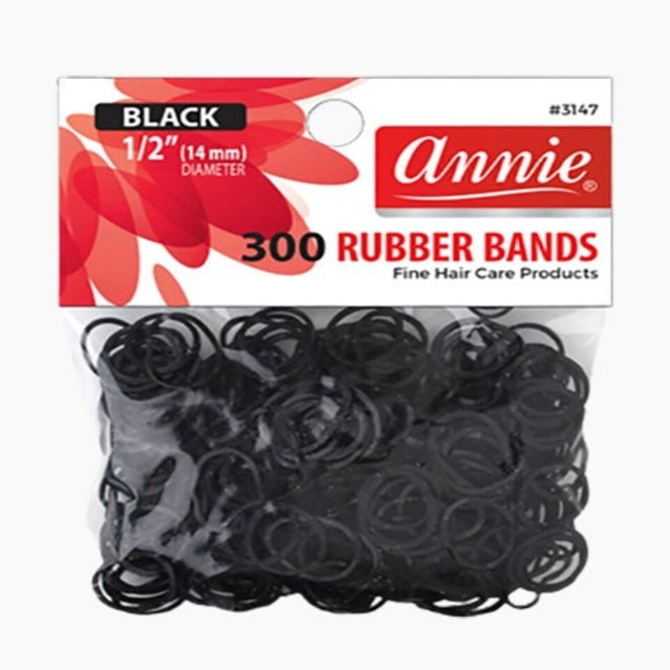 image 1 of Annie 300 Rubber Bands Black Small Size 1/2" #3147 Elastic Hair Tie