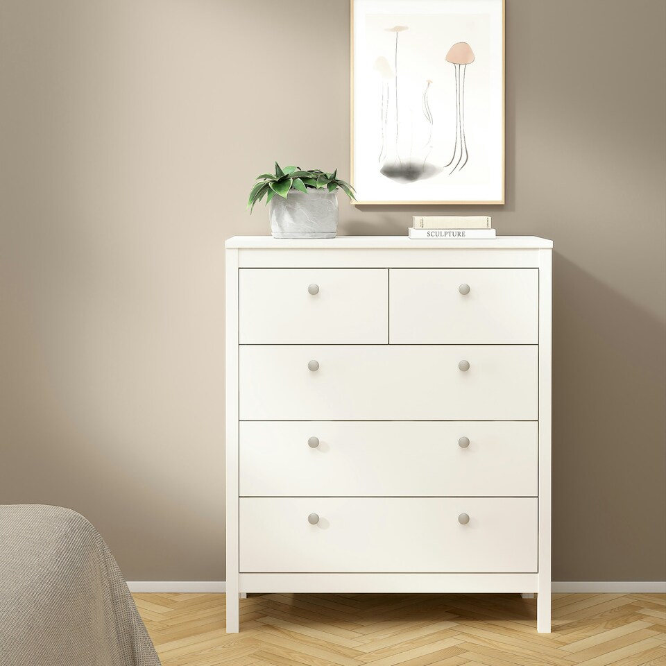 image 1 of Madrid 3 Piece Bundle, Bedside, Chest and 3 Door Wardrobe in White