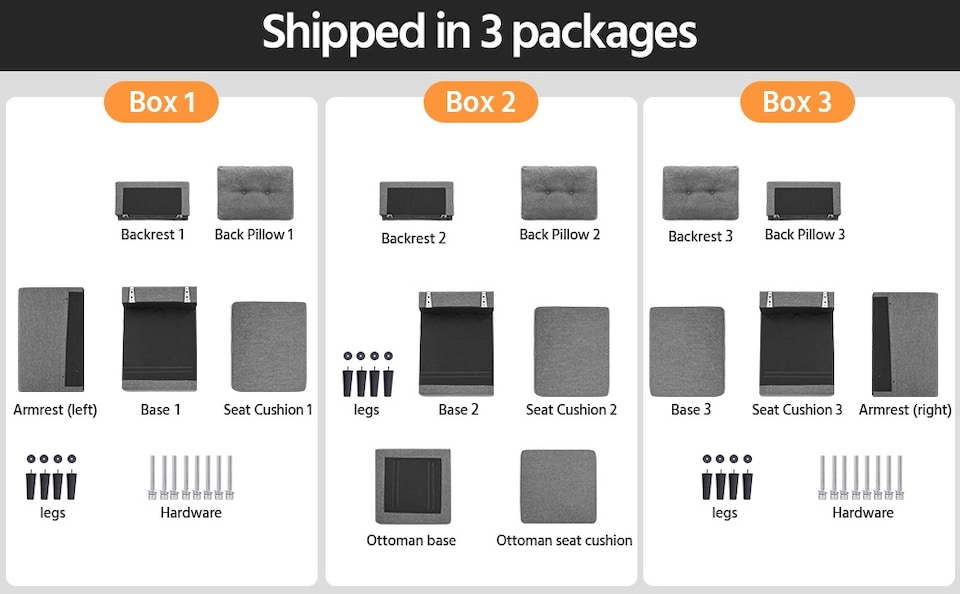 image 1 of Yaheetech 189 cm W 3-Seater Sofa with Ottoman | Grey | Light Grey | Three Seater