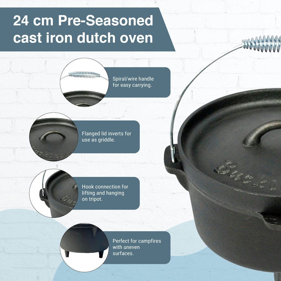 image 1 of Buckingham Pre-Seasoned Cast Iron Dutch Oven Pot 24 cm / 4 Litre Black