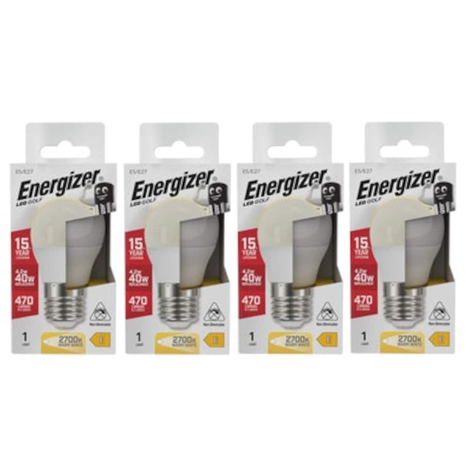 image 1 of Energizer LED Golf Ball E27 470lm 4.2W 2700K (Warm White) Light Bulb - Pack of 4