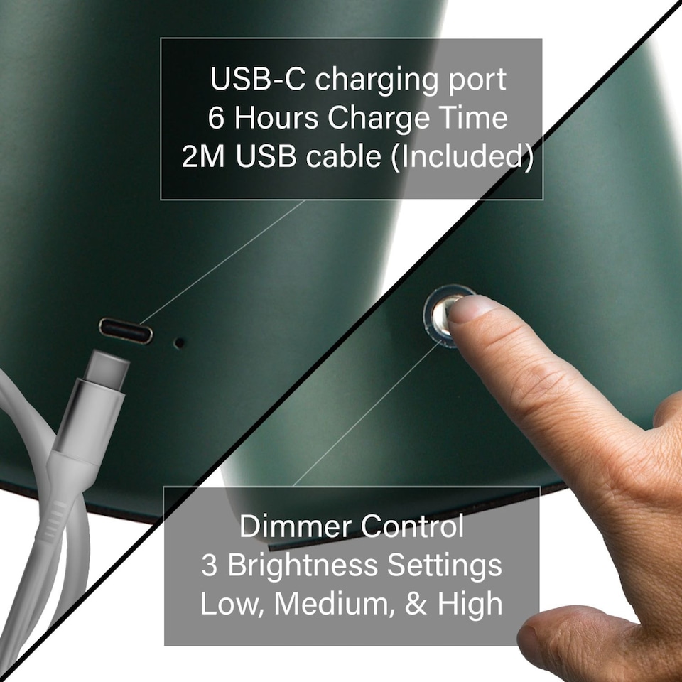 image 1 of Modern Rechargeable Mushroom Table Lamp in Forest and Olive Green - Touch Dimmer | Green | Forest Green | 1