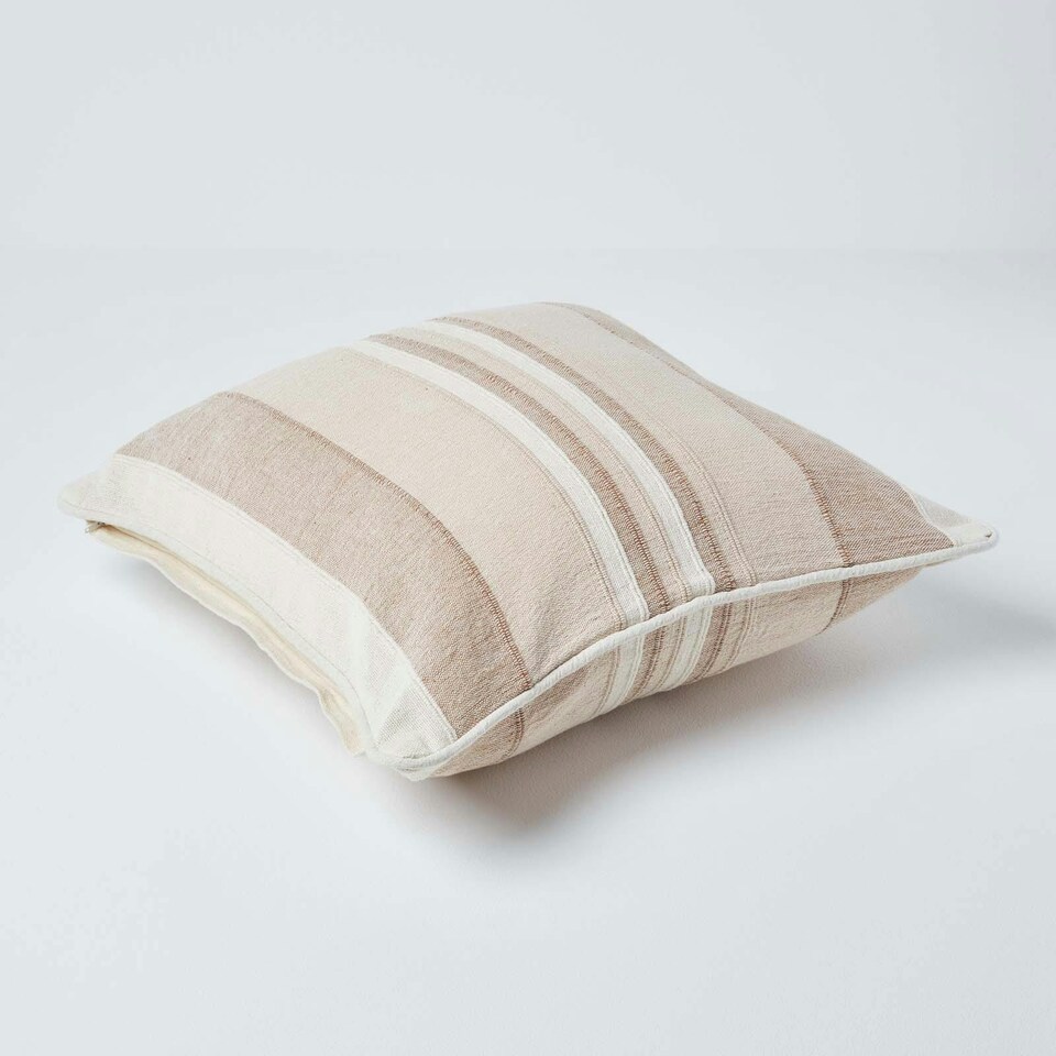 image 1 of Homescapes Cotton Striped Beige Cushion Cover Morocco - 45 x 45 cm | Cream | Beige | 45 x 45 cm