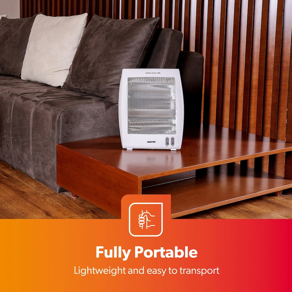 image 1 of GEEPAS Quartz Halogen Heater | 2 Heat Settings 400W/800W, White